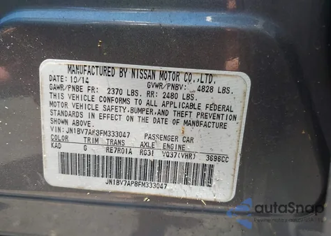 2015 Infiniti Q50 from USA, damaged, VIN JN1BV7AP8FM333047